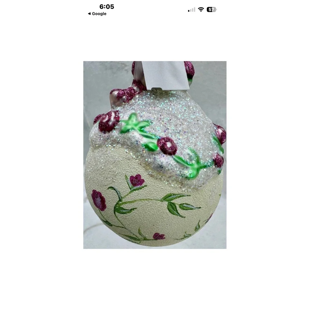 Vintage Hand Painted Glass Santa Claus Floral Rose Garden Christmas Ornamen 4.5